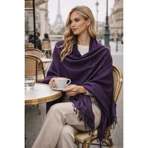 Pashmina Original Shawl Wrap Purple Scarf Tassel Hem Luxury Soft Accessories